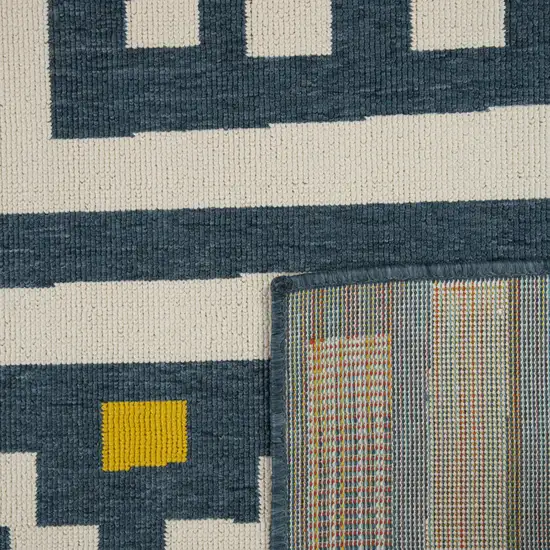 Navy Blue And Ivory Striped Square Rug Photo 9