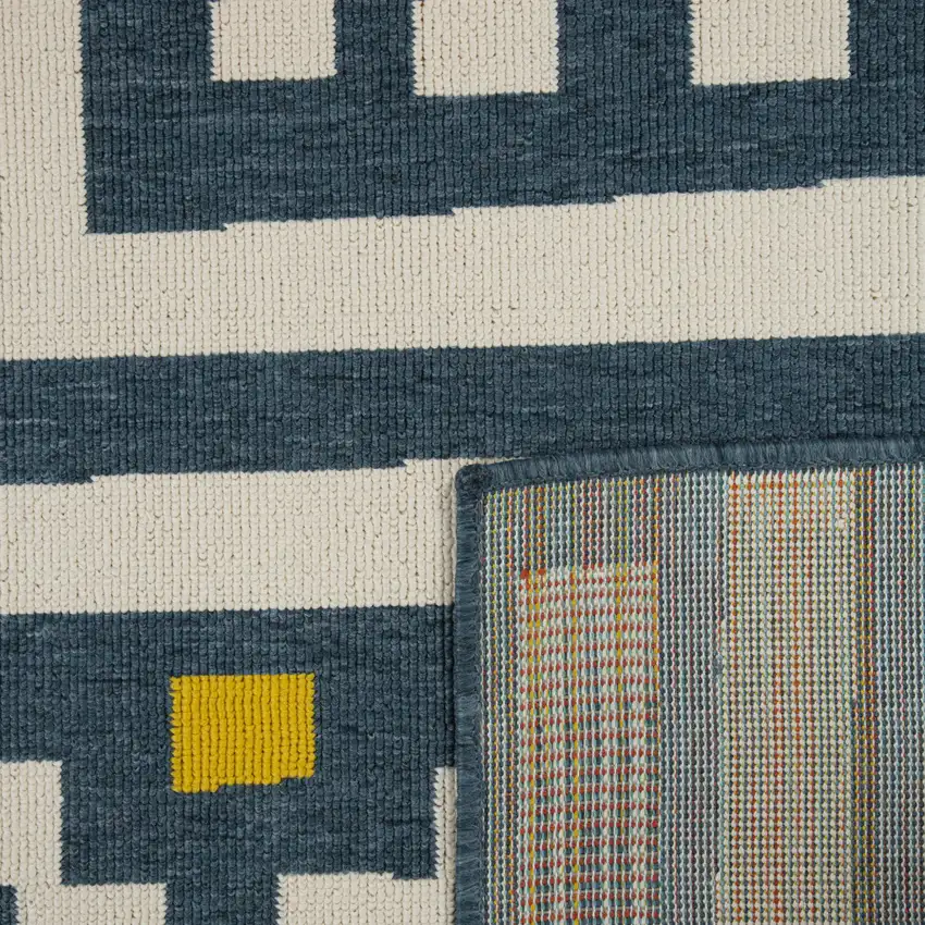 Navy Blue And Ivory Striped Square Rug Photo 9