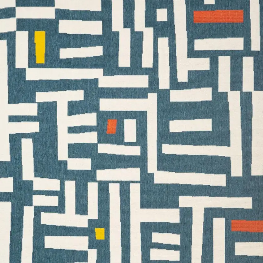 Navy Blue And Ivory Striped Square Rug Photo 5