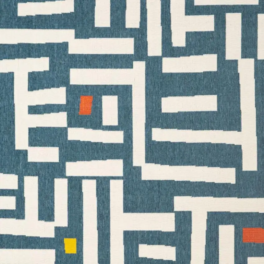 Navy Blue And Ivory Striped Square Rug Photo 4