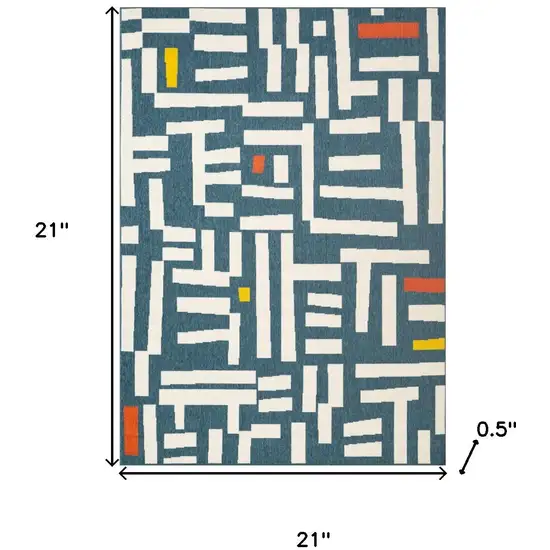 Navy Blue And Ivory Striped Square Rug Photo 3