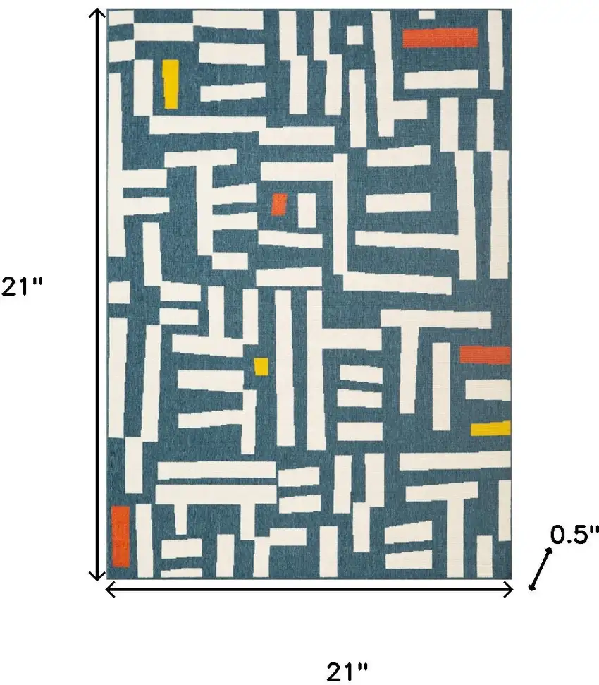 Navy Blue And Ivory Striped Square Rug Photo 3