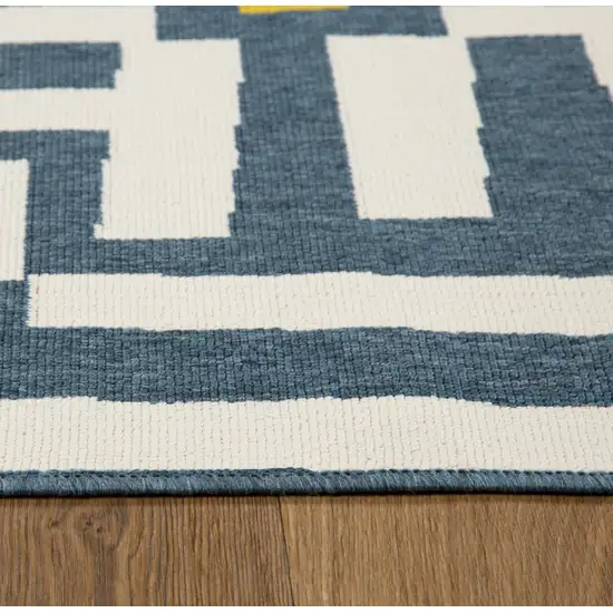 Navy Blue And Ivory Striped Square Rug Photo 7
