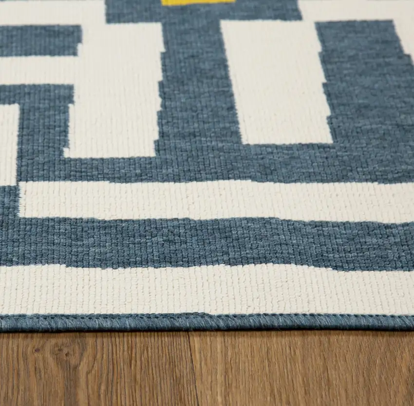 Navy Blue And Ivory Striped Square Rug Photo 7