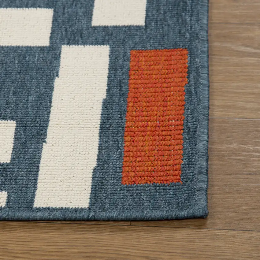 Navy Blue And Ivory Striped Square Rug Photo 8