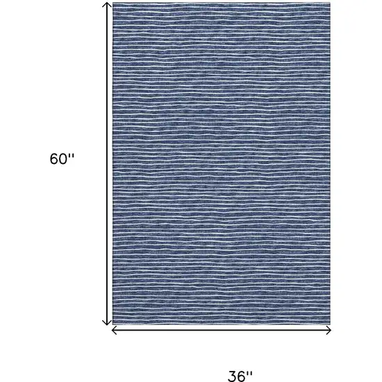 Navy Blue And Ivory Striped Washable Area Rug With UV Protection Photo 3