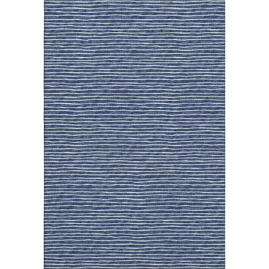 Navy Blue And Ivory Striped Washable Area Rug With UV Protection Photo 2