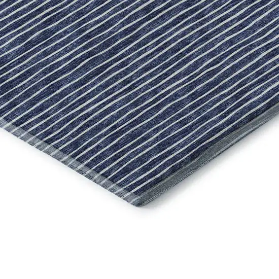 Navy Blue And Ivory Striped Washable Area Rug With UV Protection Photo 7