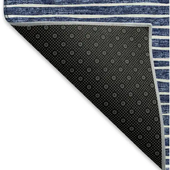 Navy Blue And Ivory Striped Washable Area Rug With UV Protection Photo 6