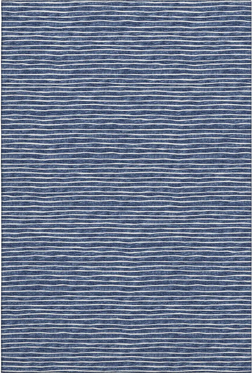 Navy Blue And Ivory Striped Washable Area Rug With UV Protection Photo 2