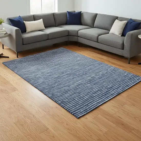 Navy Blue And Ivory Striped Washable Area Rug With UV Protection Photo 1