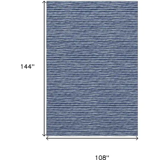Navy Blue And Ivory Striped Washable Area Rug With UV Protection Photo 3