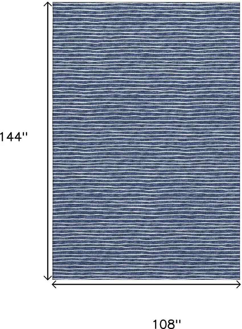 Navy Blue And Ivory Striped Washable Area Rug With UV Protection Photo 3