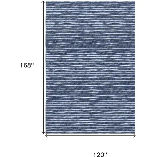 Navy Blue And Ivory Striped Washable Area Rug With UV Protection Photo 3
