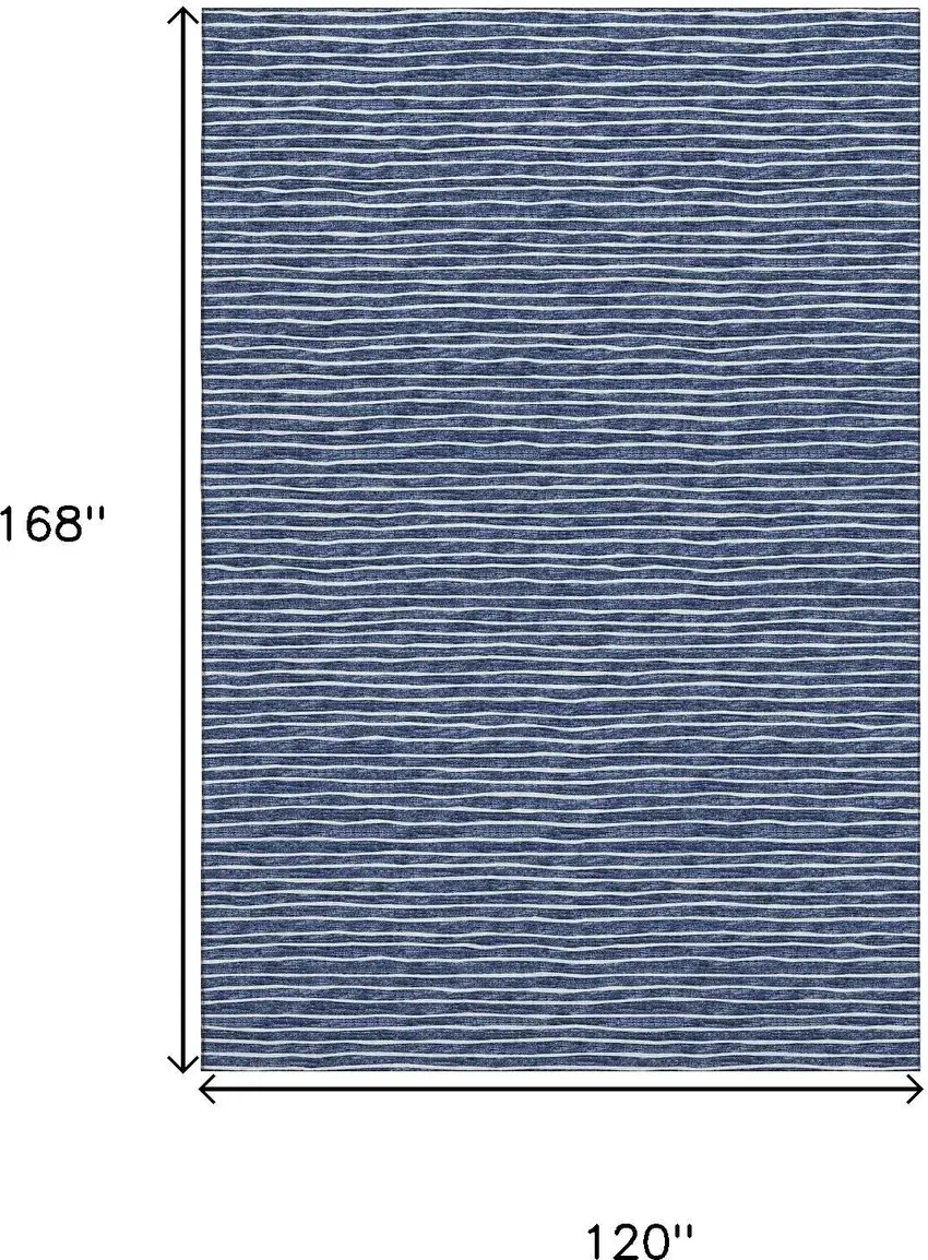 Navy Blue And Ivory Striped Washable Area Rug With UV Protection Photo 3