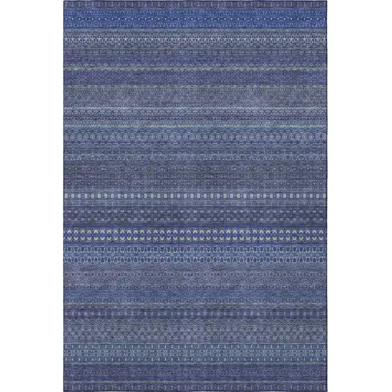 Navy Blue And Ivory Striped Washable Area Rug With UV Protection Photo 5