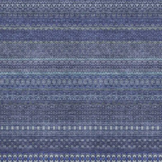 Navy Blue And Ivory Striped Washable Area Rug With UV Protection Photo 4