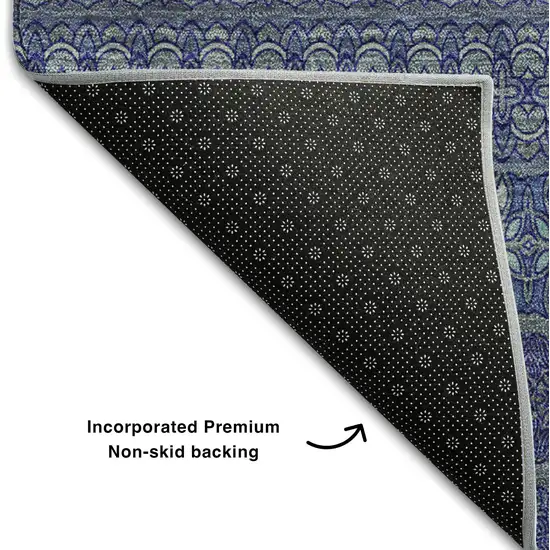 Navy Blue And Ivory Striped Washable Area Rug With UV Protection Photo 8