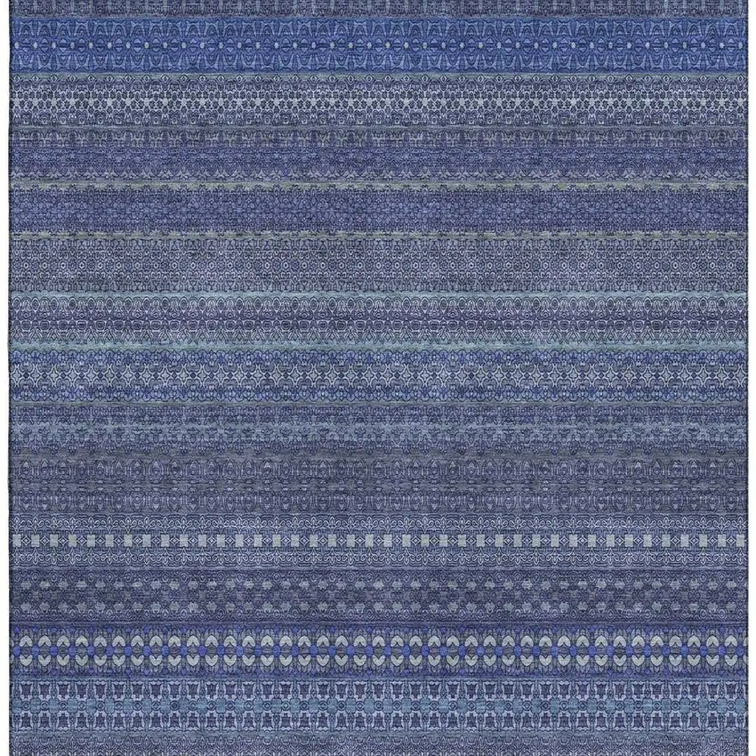 Navy Blue And Ivory Striped Washable Area Rug With UV Protection Photo 3