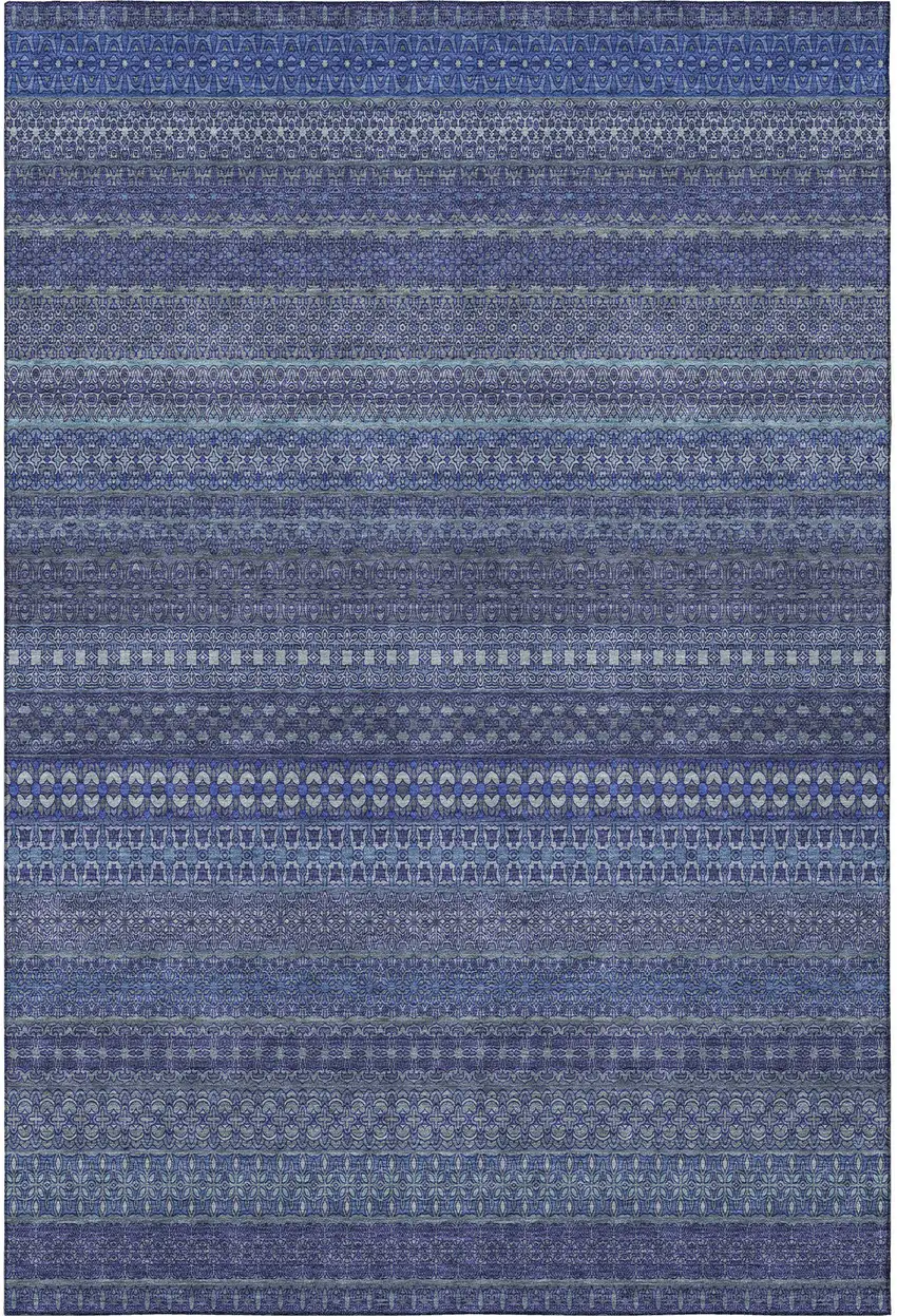 Navy Blue And Ivory Striped Washable Area Rug With UV Protection Photo 4