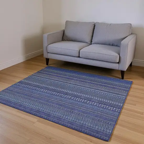 Navy Blue And Ivory Striped Washable Area Rug With UV Protection Photo 2