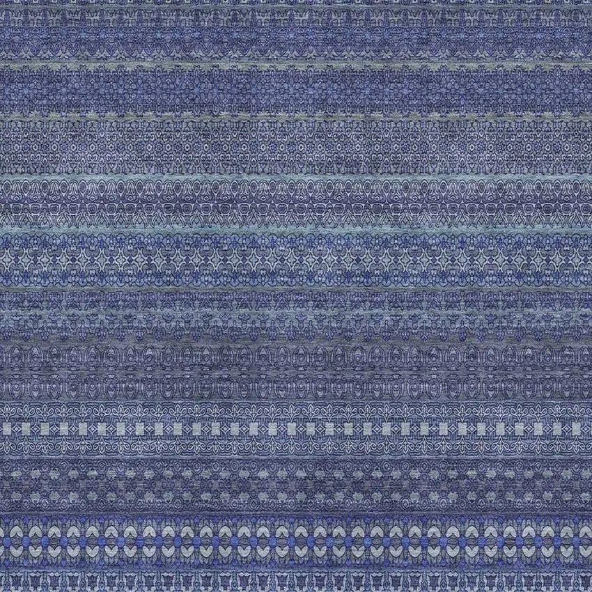 Navy Blue And Ivory Striped Washable Area Rug With UV Protection Photo 3