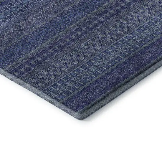 Navy Blue And Ivory Striped Washable Area Rug With UV Protection Photo 8