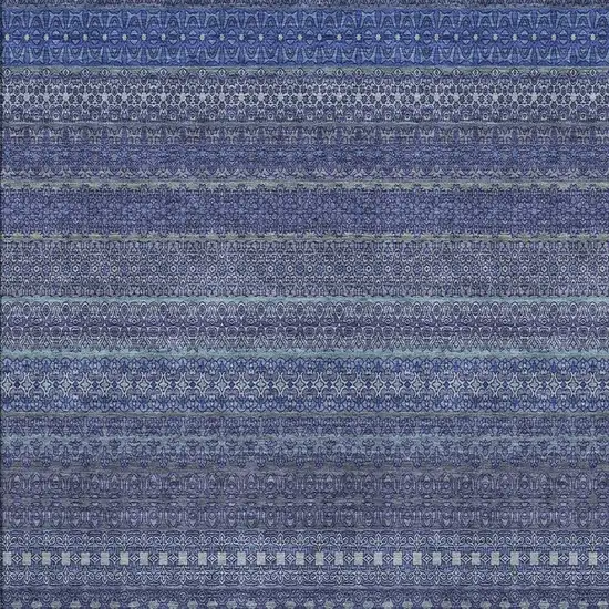 Navy Blue And Ivory Striped Washable Area Rug With UV Protection Photo 3