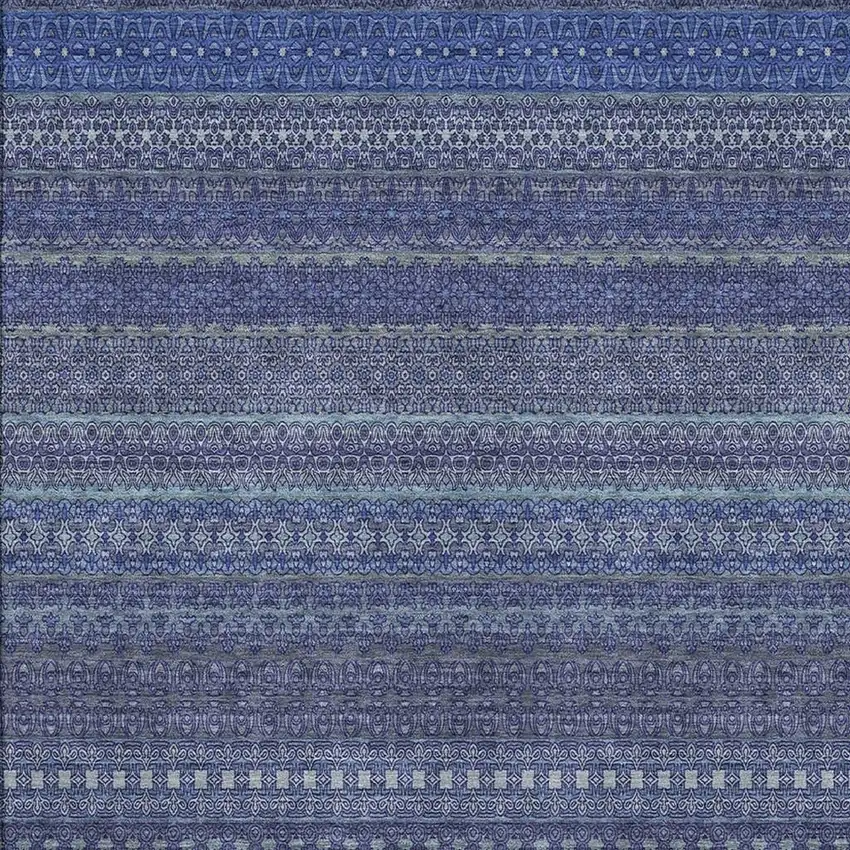 Navy Blue And Ivory Striped Washable Area Rug With UV Protection Photo 3