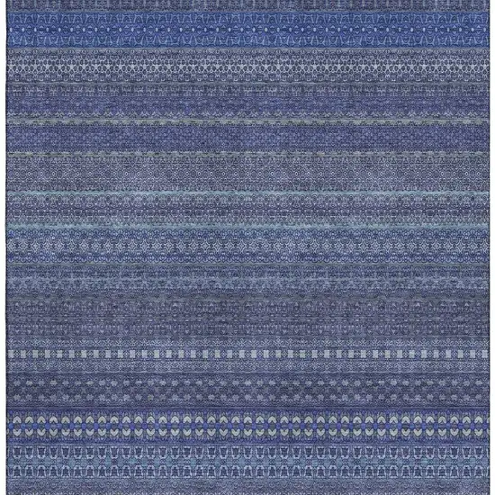 Navy Blue And Ivory Striped Washable Area Rug With UV Protection Photo 4