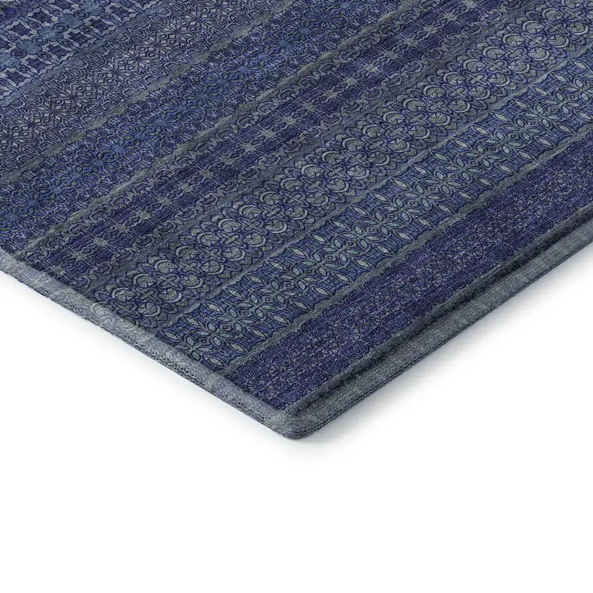 Navy Blue And Ivory Striped Washable Area Rug With UV Protection Photo 8