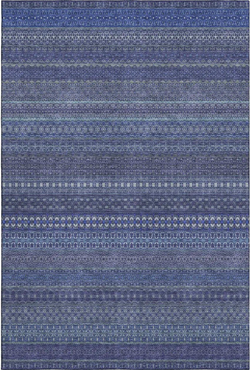 Navy Blue And Ivory Striped Washable Area Rug With UV Protection Photo 1