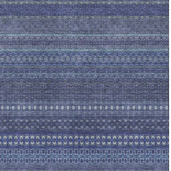 Navy Blue And Ivory Striped Washable Area Rug With UV Protection Photo 3