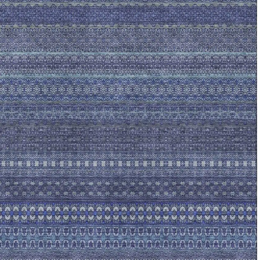 Navy Blue And Ivory Striped Washable Area Rug With UV Protection Photo 3