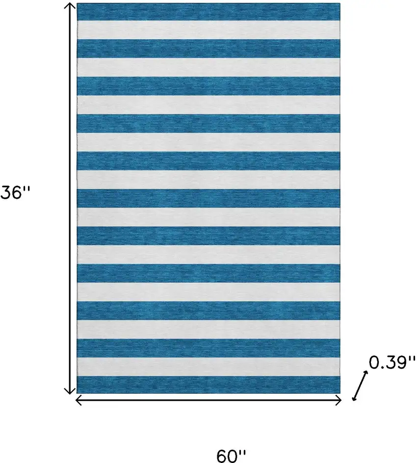 Navy Blue And Ivory Striped Washable Area Rug With UV Protection Photo 3