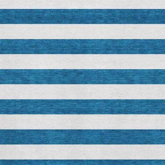 Navy Blue And Ivory Striped Washable Area Rug With UV Protection Photo 4