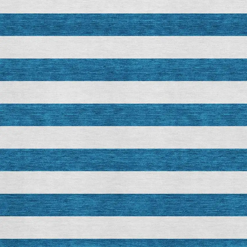 Navy Blue And Ivory Striped Washable Area Rug With UV Protection Photo 4