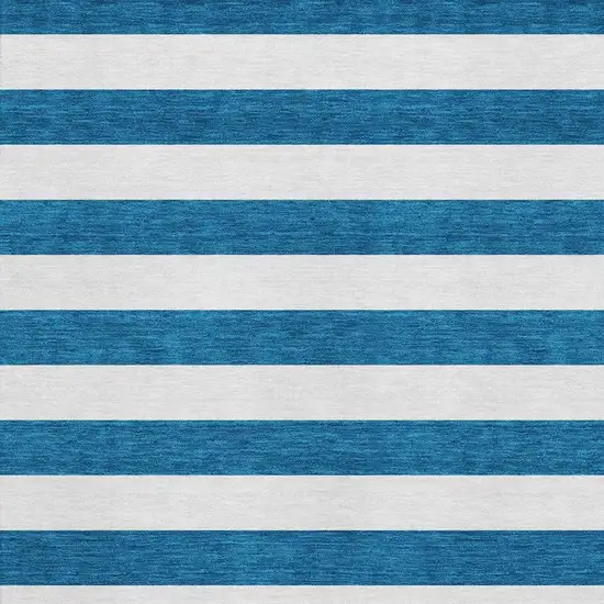 Navy Blue And Ivory Striped Washable Area Rug With UV Protection Photo 4