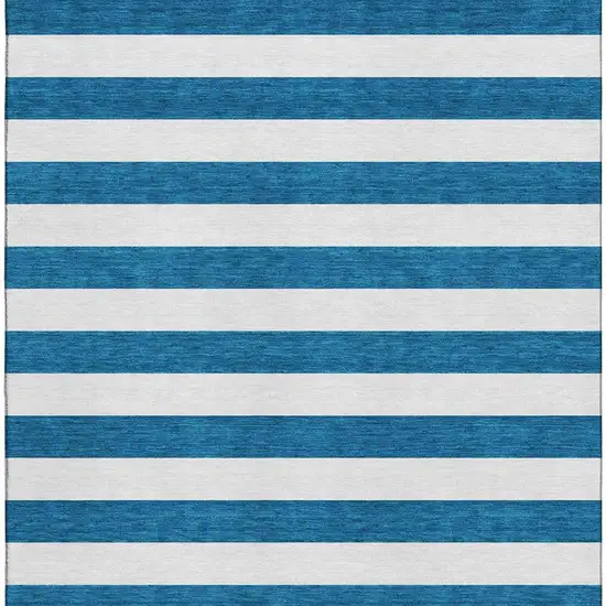Navy Blue And Ivory Striped Washable Area Rug With UV Protection Photo 5