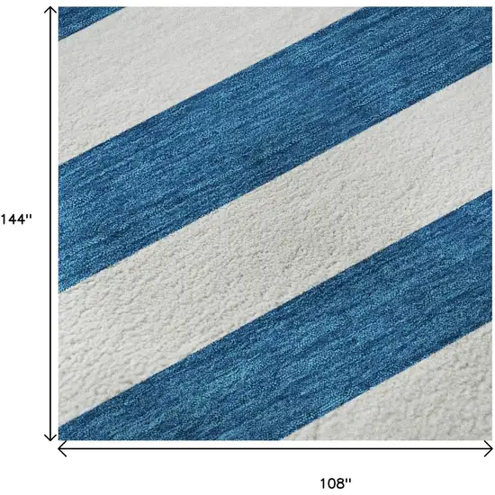 Navy Blue And Ivory Striped Washable Area Rug With UV Protection Photo 9