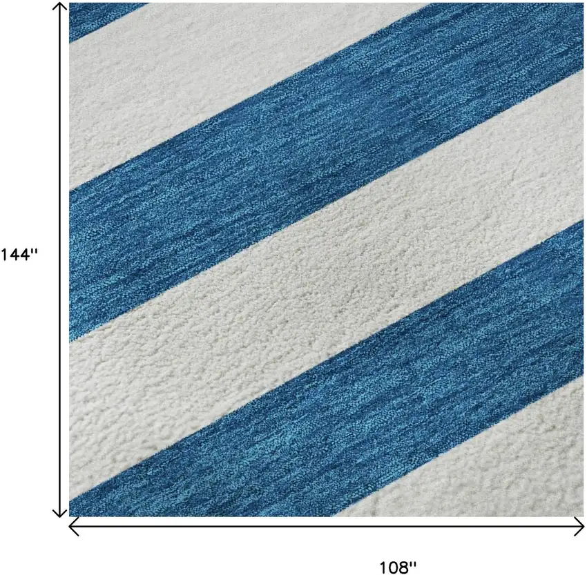 Navy Blue And Ivory Striped Washable Area Rug With UV Protection Photo 9