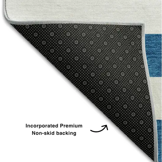 Navy Blue And Ivory Striped Washable Area Rug With UV Protection Photo 6