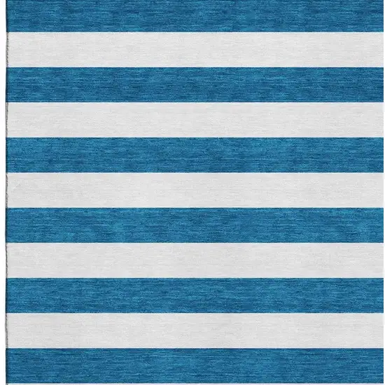 Navy Blue And Ivory Striped Washable Area Rug With UV Protection Photo 4