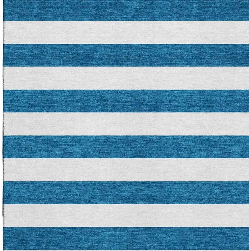 Navy Blue And Ivory Striped Washable Area Rug With UV Protection Photo 4