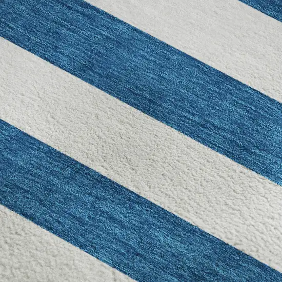 Navy Blue And Ivory Striped Washable Area Rug With UV Protection Photo 3