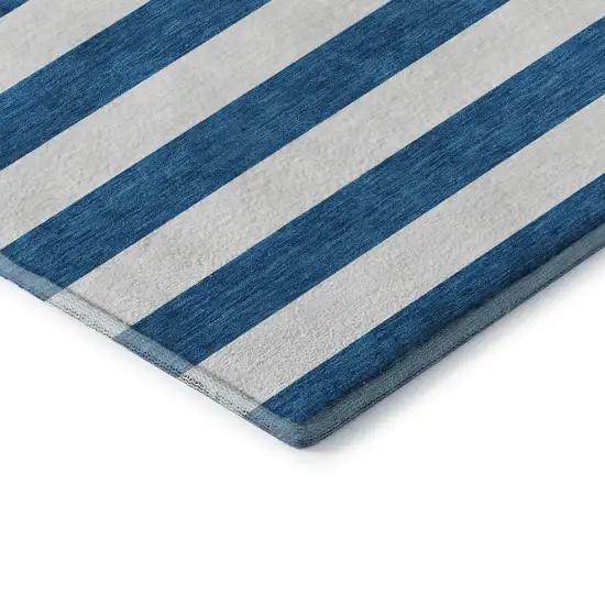 Navy Blue And Ivory Striped Washable Area Rug With UV Protection Photo 8