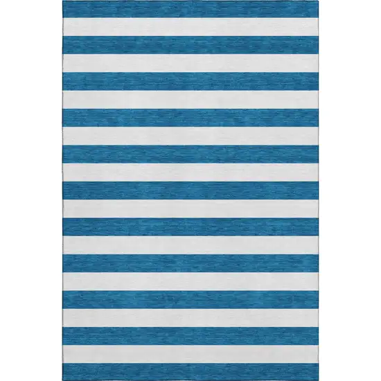 Navy Blue And Ivory Striped Washable Area Rug With UV Protection Photo 6
