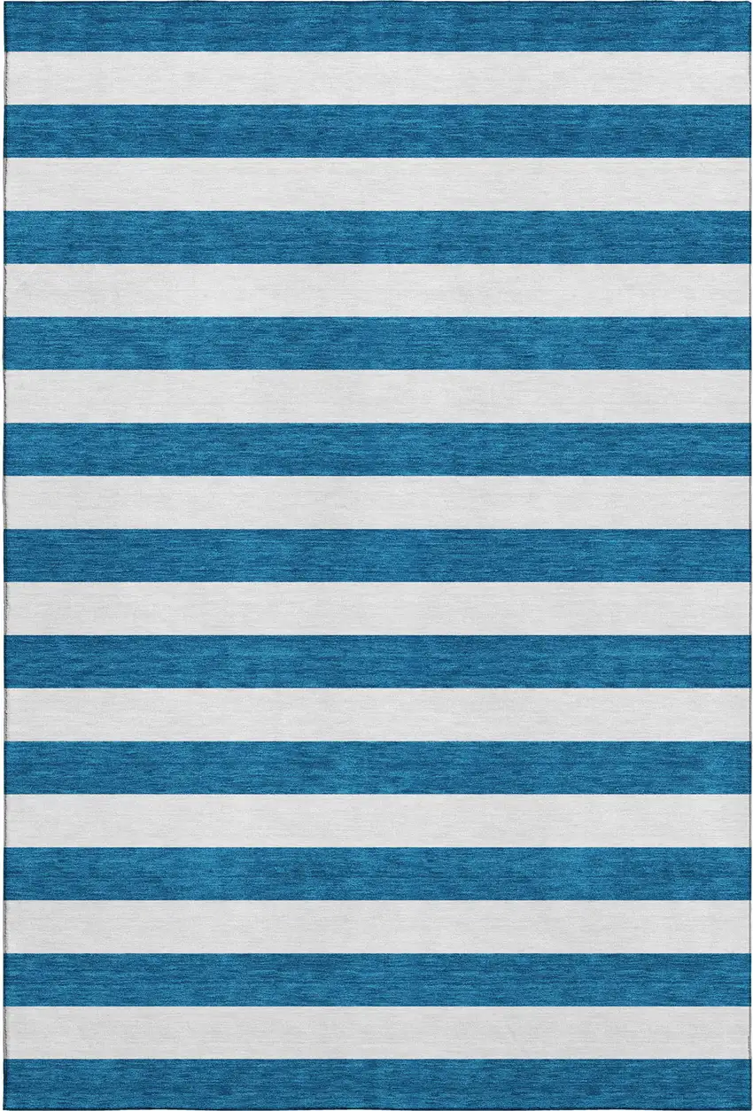 Navy Blue And Ivory Striped Washable Area Rug With UV Protection Photo 6
