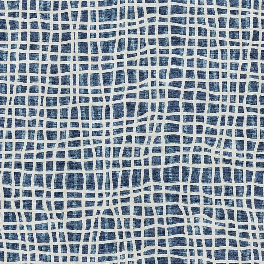 Navy Blue And Ivory Striped Washable Area Rug With UV Protection Photo 3