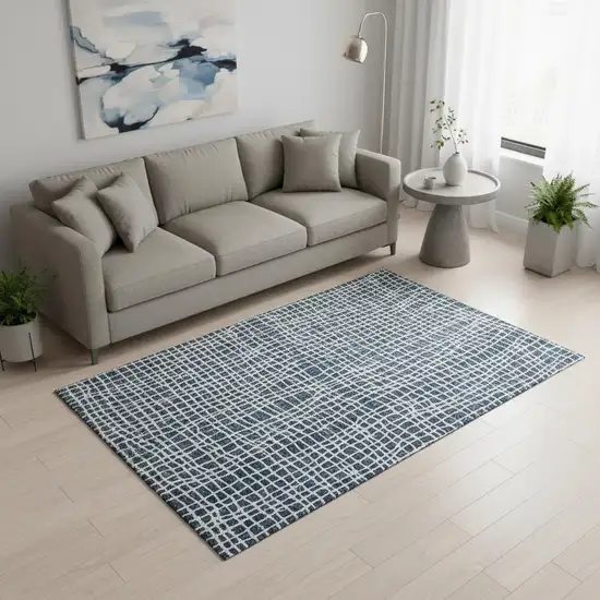 Navy Blue And Ivory Striped Washable Area Rug With UV Protection Photo 2